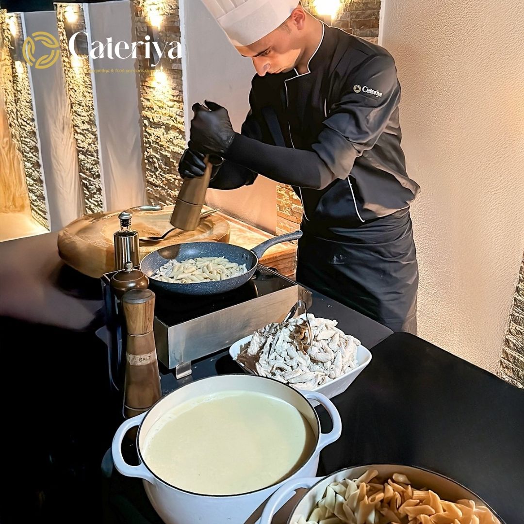 Pasta Station in Parmesan Wheel by Cateriya