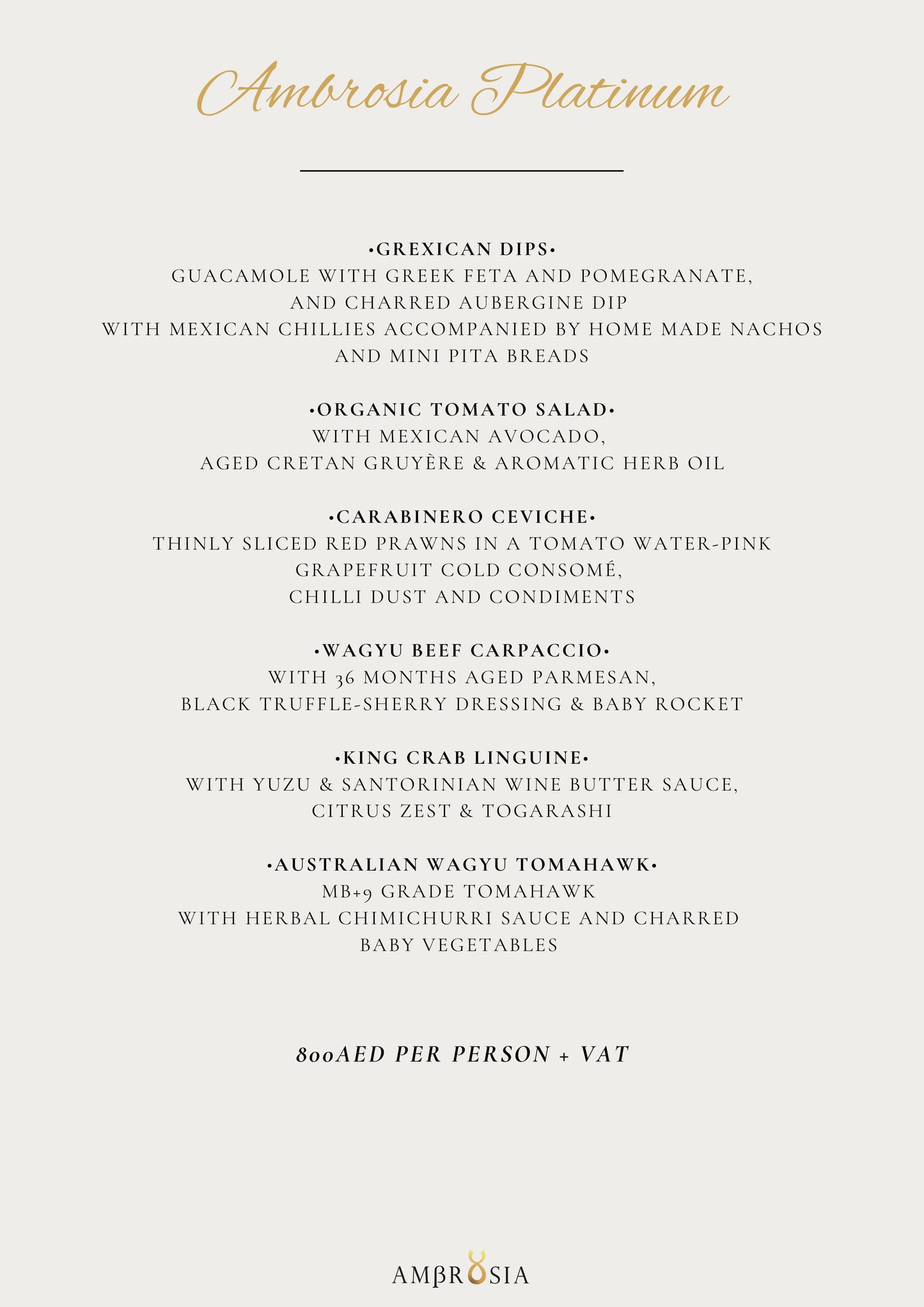 Platinum Menu by Ambrosia