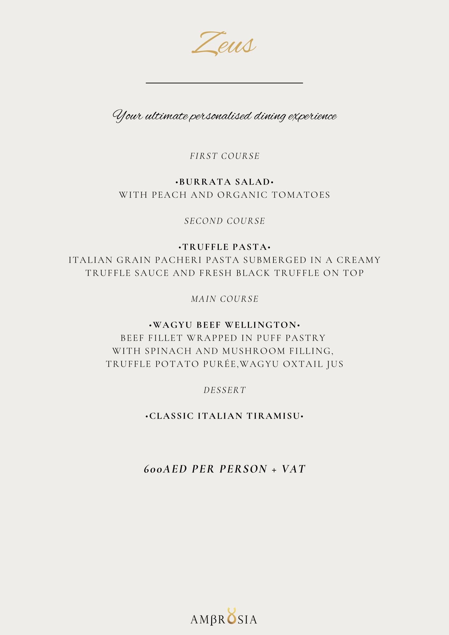 Zeus Menu by Ambrosia