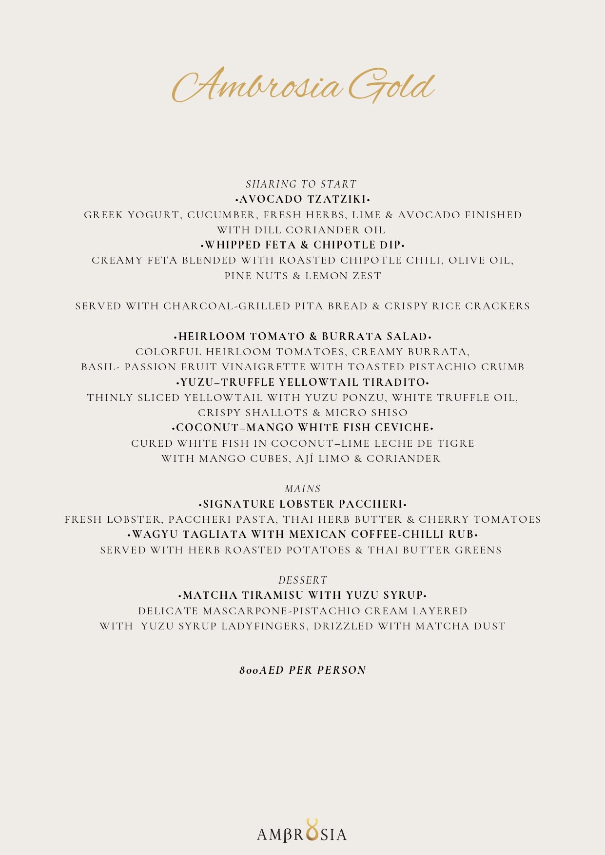 Gold Menu by Ambrosia