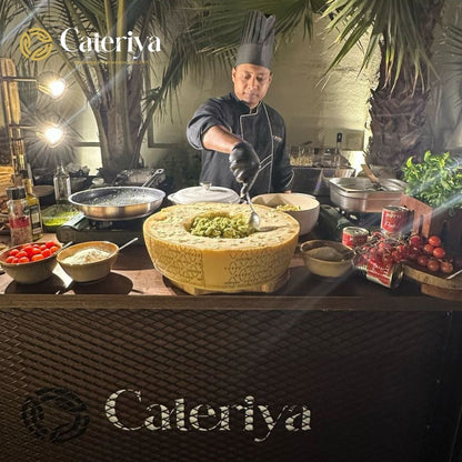 Pasta Station in Parmesan Wheel by Cateriya