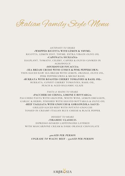 Italian Family Style Menu by Ambrosia