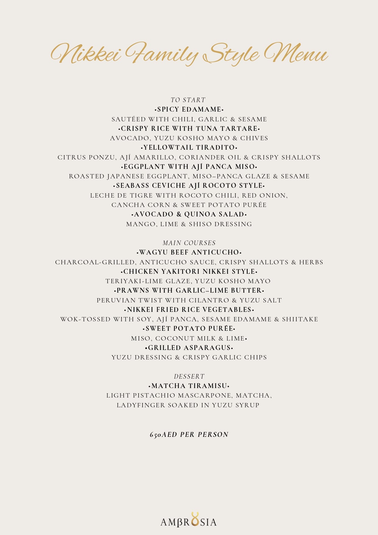 Nikkei Family Style Menu by Ambrosia