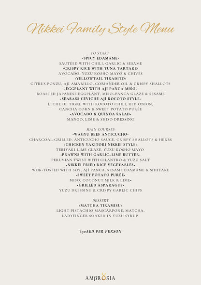 Nikkei Family Style Menu by Ambrosia